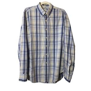 J.Crew‎ Mens Plaid Blue Button up Long Sleeve Collar Cotton Shirt Sz L